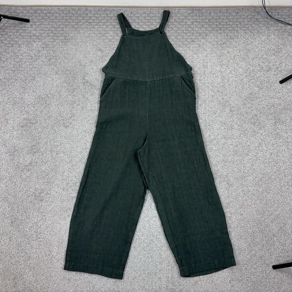 Via Vai Overalls Womens Small Green Linen USA Boho Lagenlook Minimalist Granola